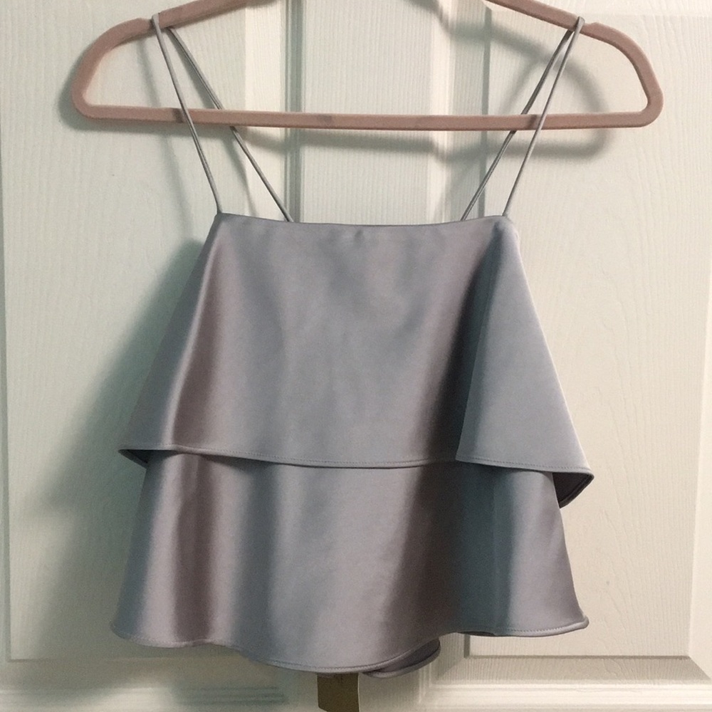 NWT Zara ruffle crop top xs silver